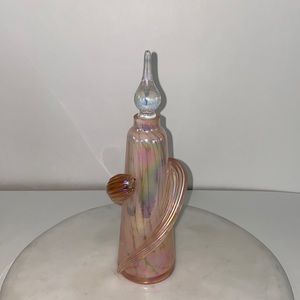 Vintage Pink Art Glass Perfume Bottle With Teardrop Stopper